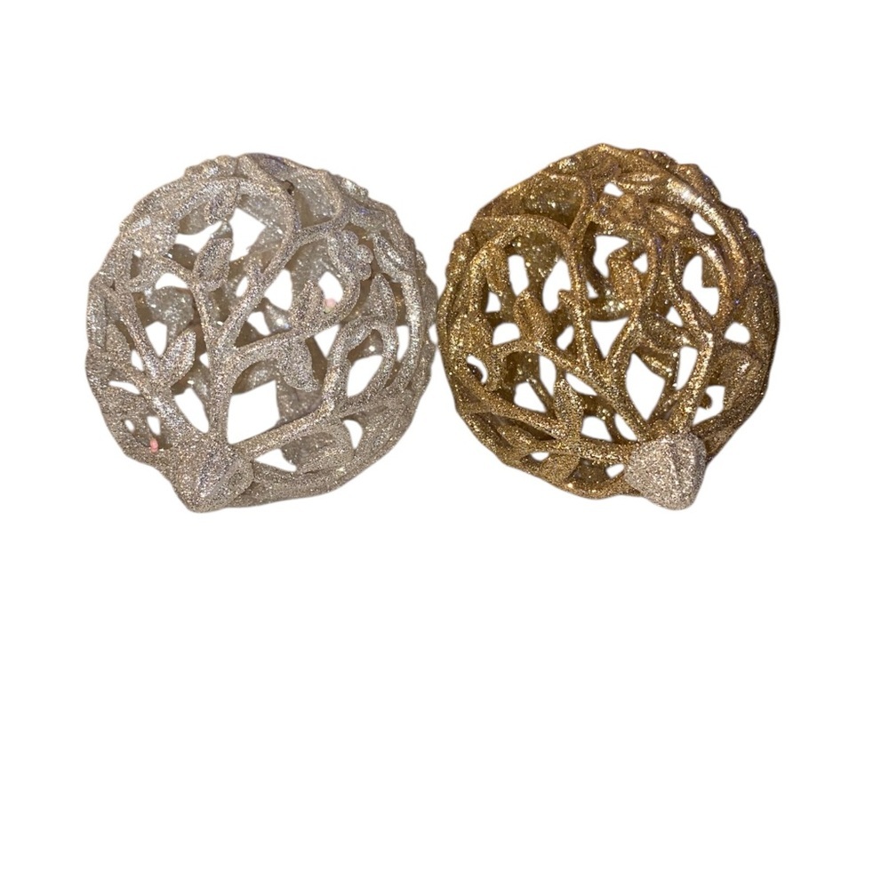 Silver Gold Holiday ornate glitter jewel ball Christmas ornament sparkle Glam - Picture 2 of 7